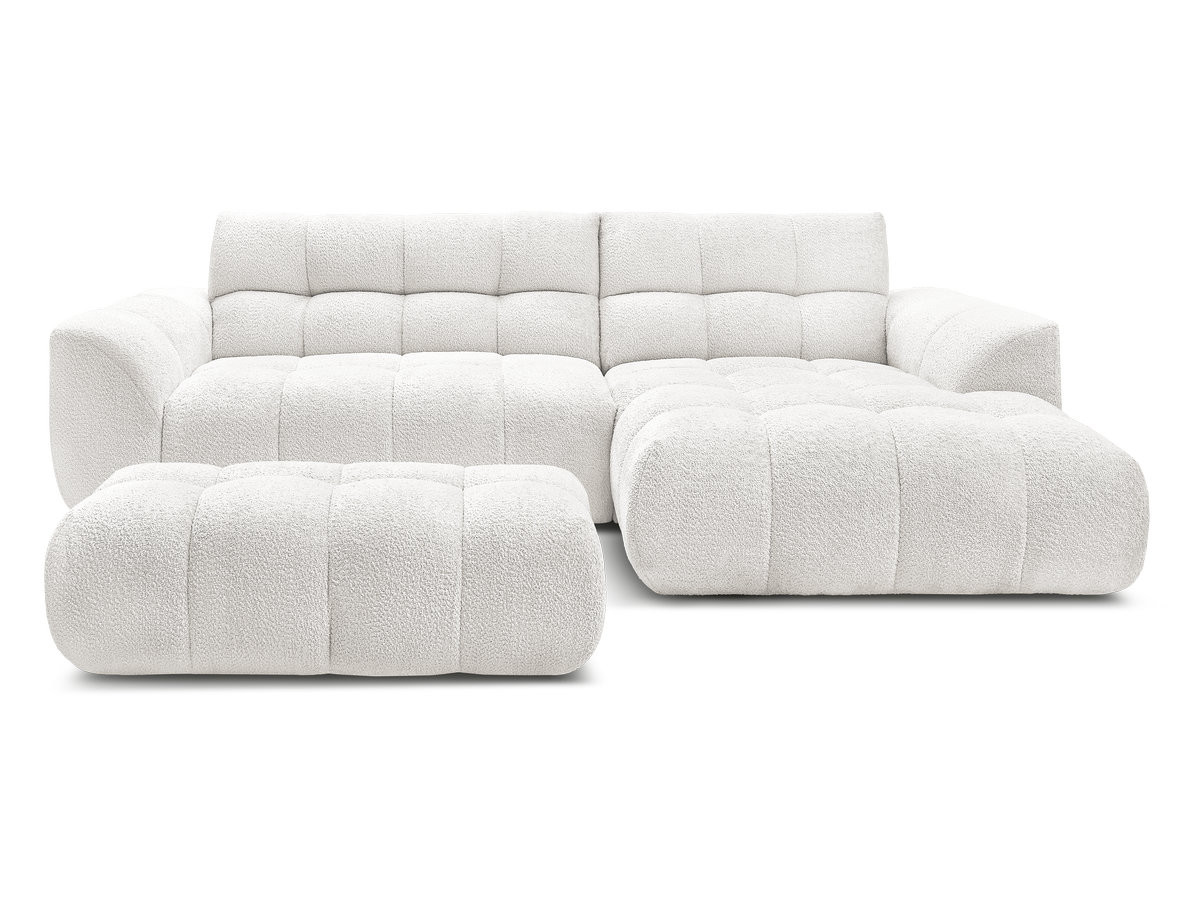 Canapé d'angle fixe JAYA tissu chenille avec pouf