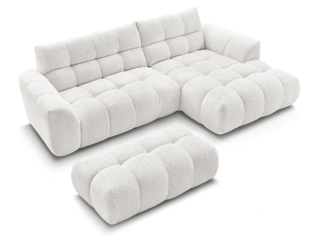 Canapé d'angle fixe JAYA tissu chenille avec pouf