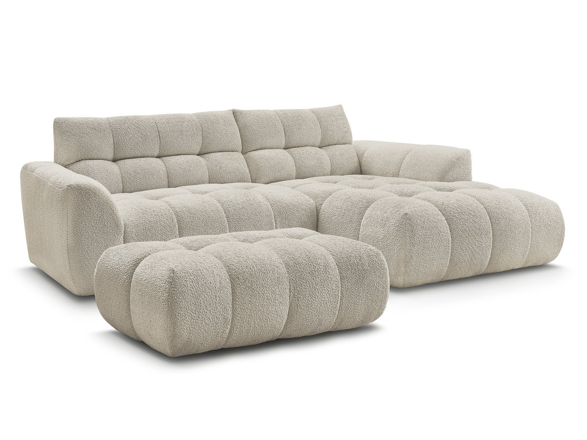 canapé d'angle fixe jaya tissu chenille avec pouf gekleurd beige