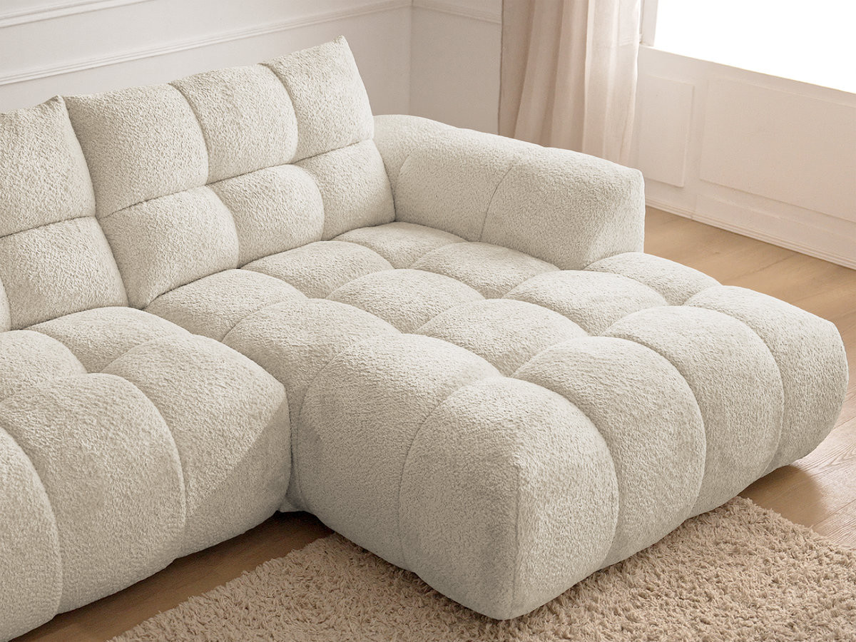 Canapé d'angle fixe JAYA tissu chenille avec pouf