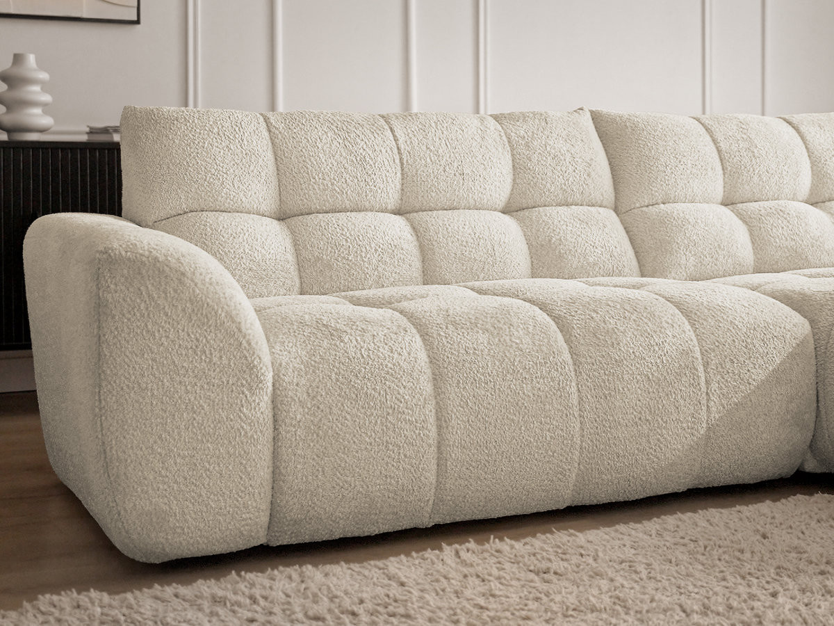 Canapé d'angle fixe JAYA tissu chenille avec pouf