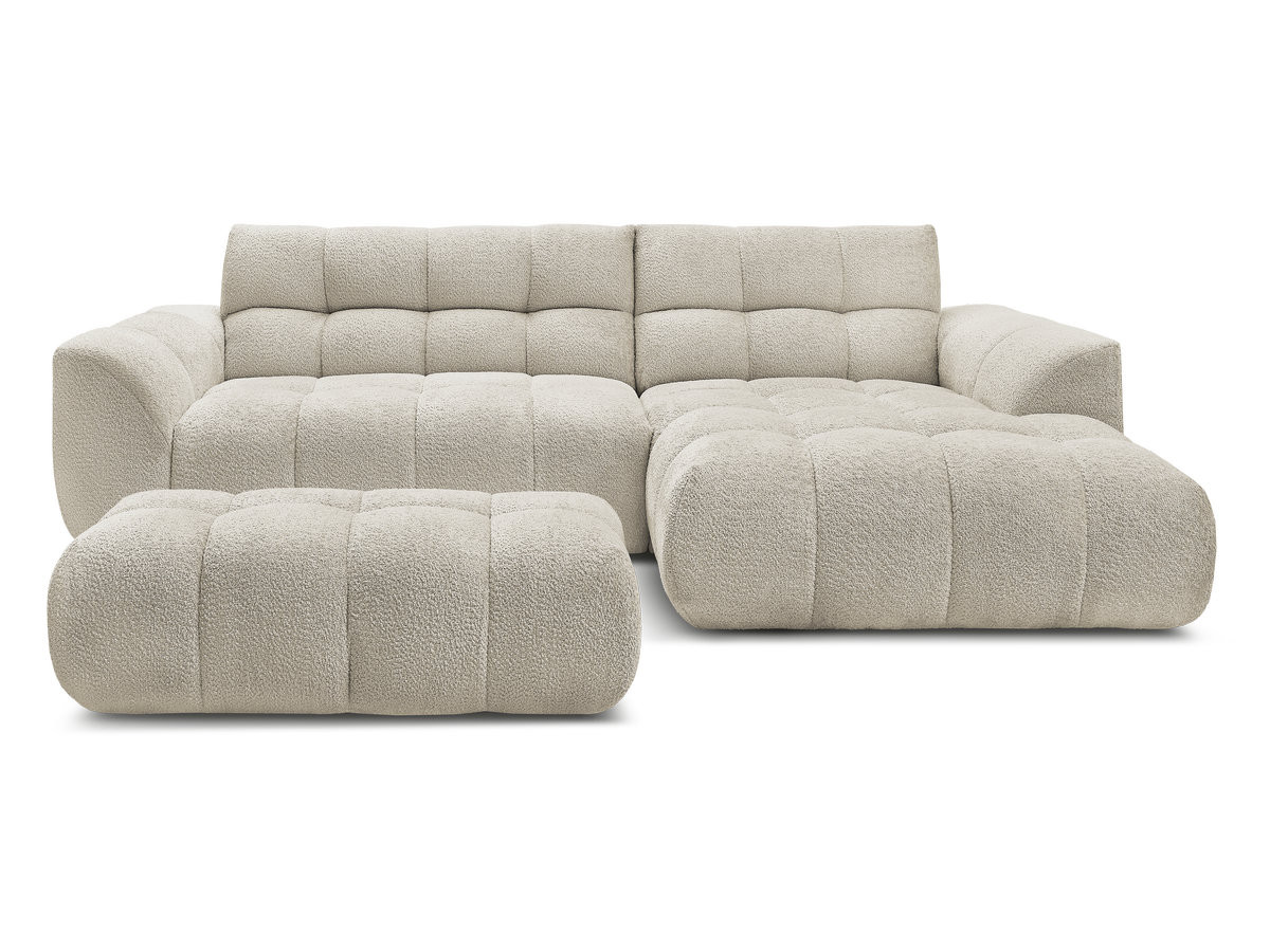 Canapé d'angle fixe JAYA tissu chenille avec pouf