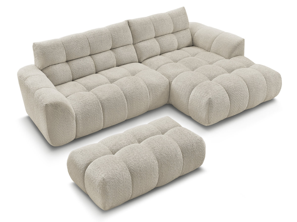 Canapé d'angle fixe JAYA tissu chenille avec pouf