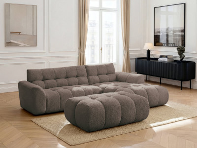 Canapé d'angle fixe JAYA tissu chenille avec pouf
