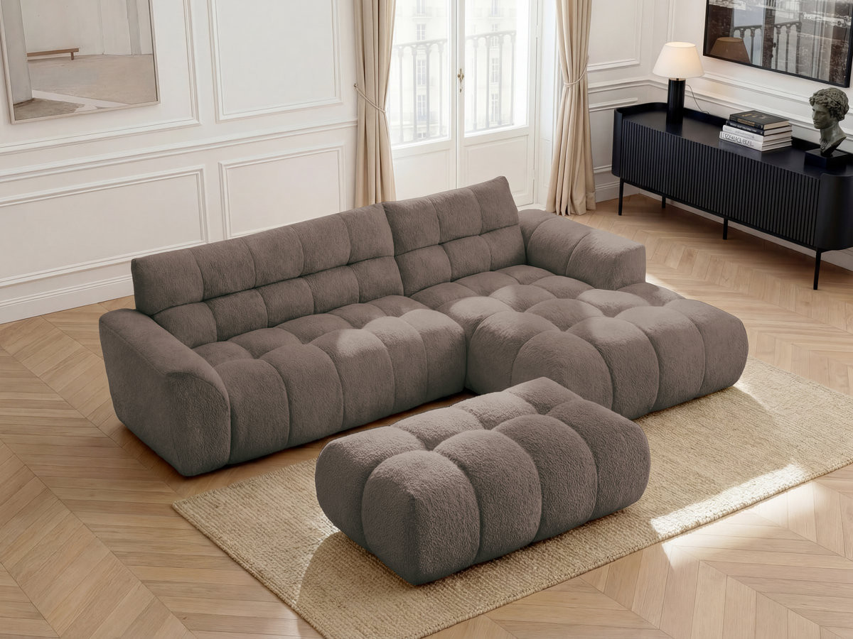 Canapé d'angle JAYA chenille avec pouf taupe — vue 5