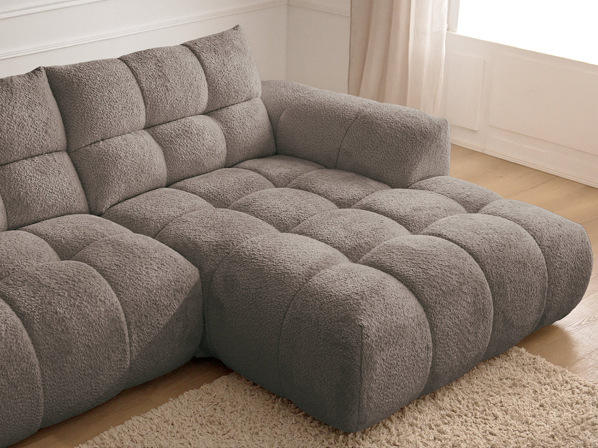 Canapé d'angle JAYA chenille avec pouf taupe — vue 6