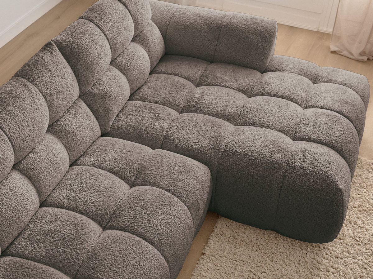 Canapé d'angle fixe JAYA tissu chenille avec pouf