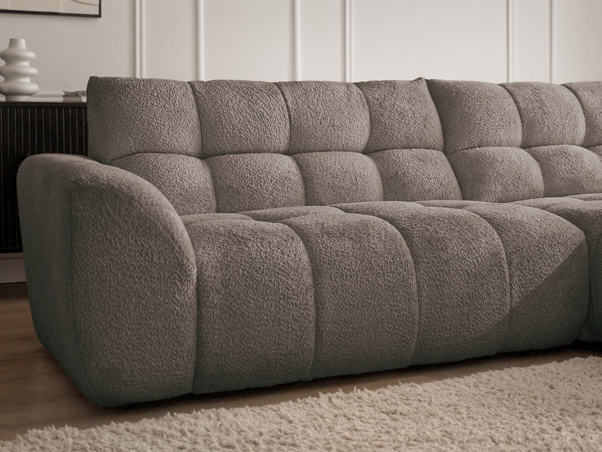 Canapé d'angle fixe JAYA tissu chenille avec pouf