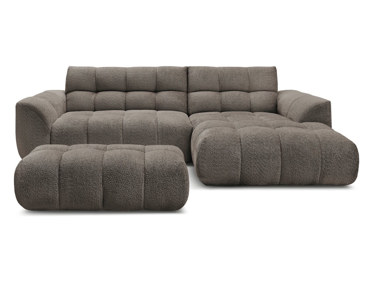 Canapé d'angle fixe JAYA tissu chenille avec pouf