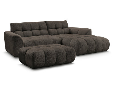 Canapé d'angle fixe JAYA tissu chenille avec pouf
