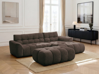 Canapé d'angle fixe JAYA tissu chenille avec pouf