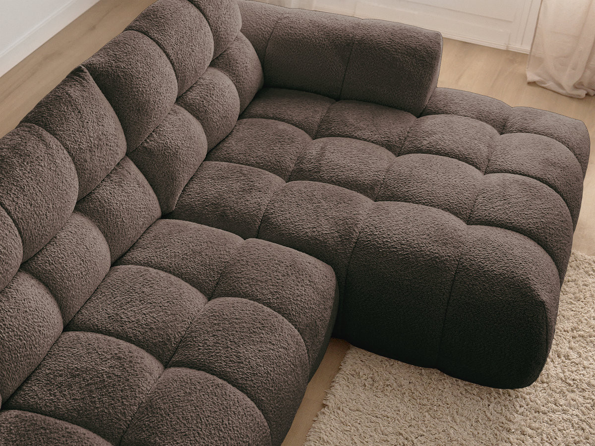 Canapé d'angle JAYA chenille avec pouf marron — vue 6