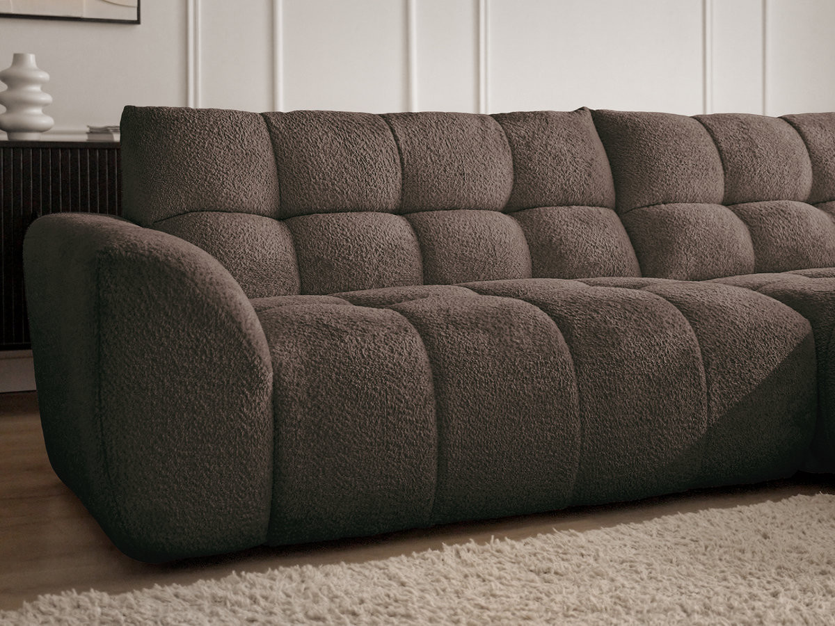 Canapé d'angle fixe JAYA tissu chenille avec pouf