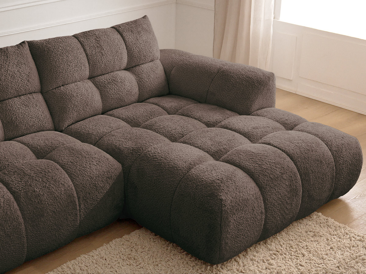 Canapé d'angle fixe JAYA tissu chenille avec pouf