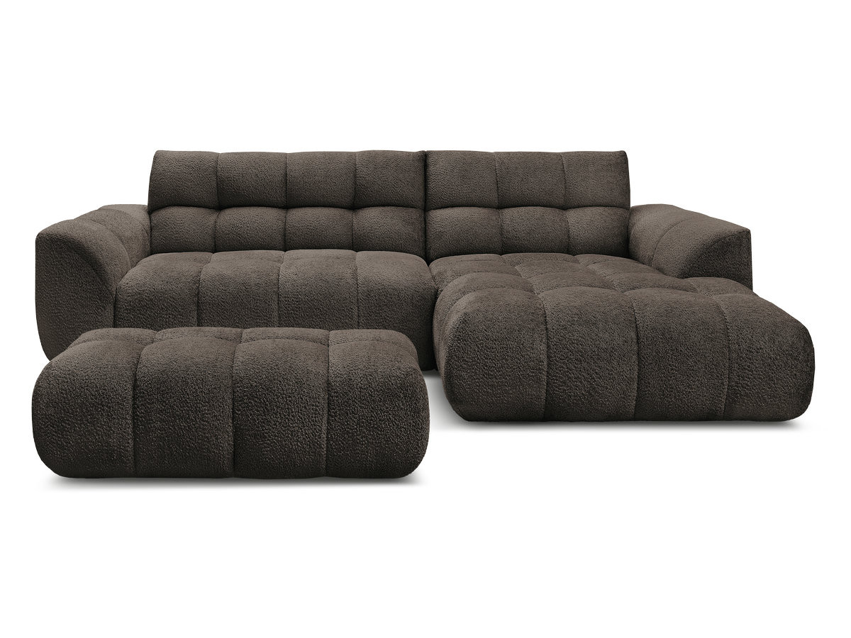 Canapé d'angle fixe JAYA tissu chenille avec pouf