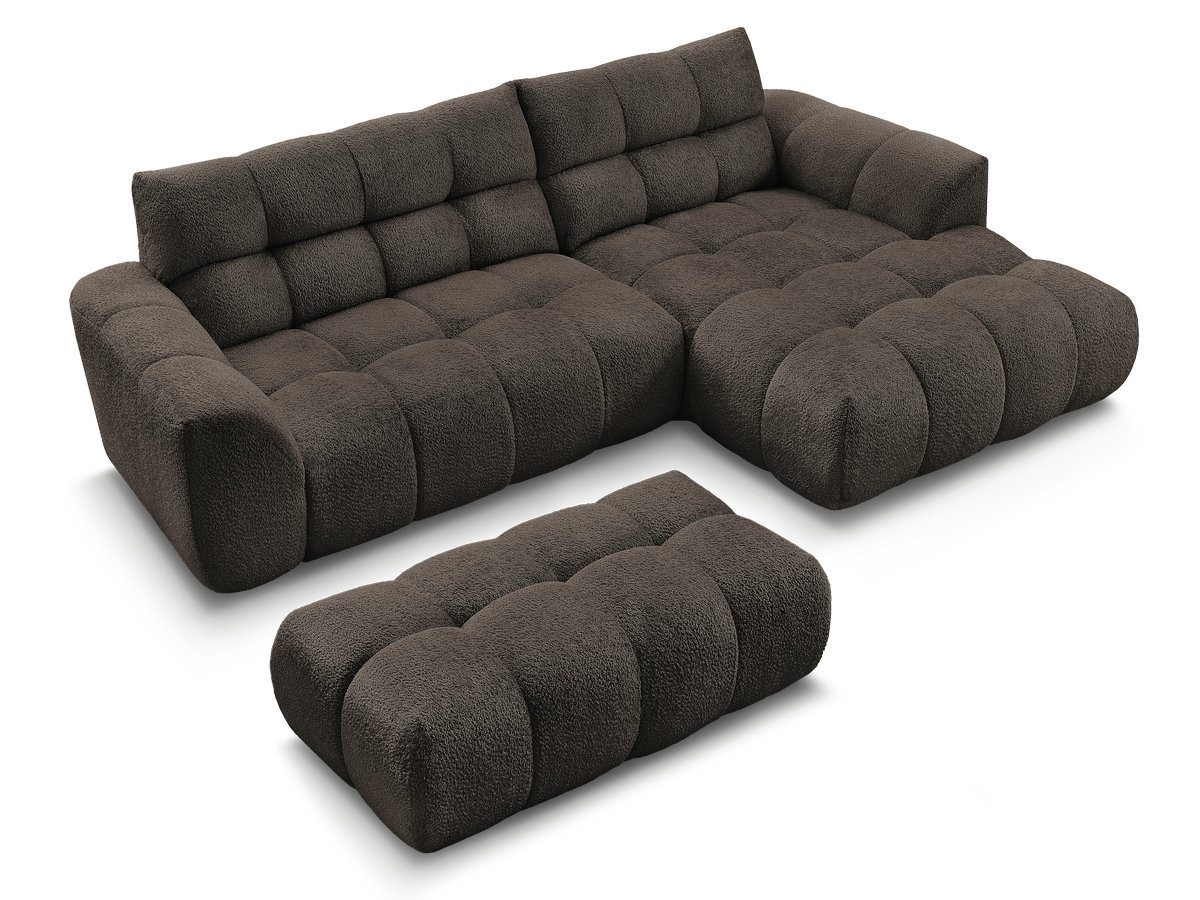 Canapé d'angle fixe JAYA tissu chenille avec pouf