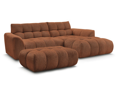 Canapé d'angle fixe JAYA tissu chenille avec pouf