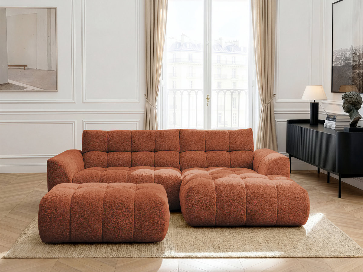 Canapé d'angle JAYA chenille avec pouf orange — vue 4
