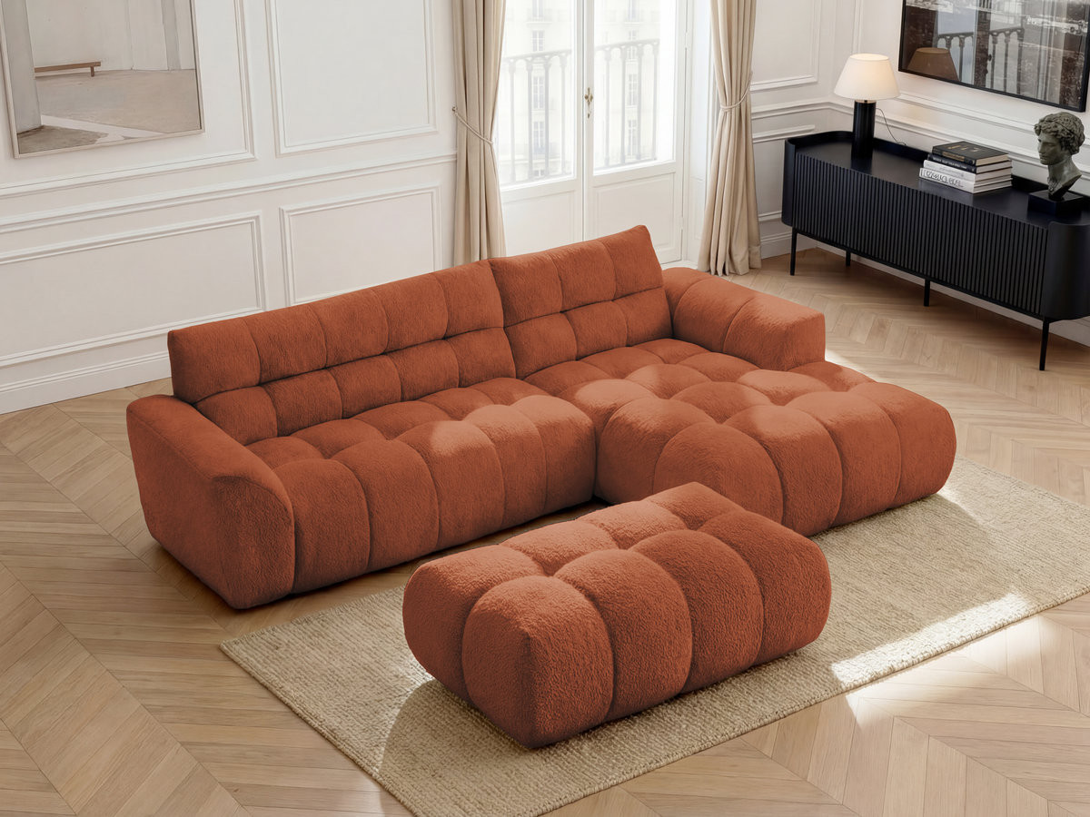 Canapé d'angle JAYA chenille avec pouf orange — vue 5
