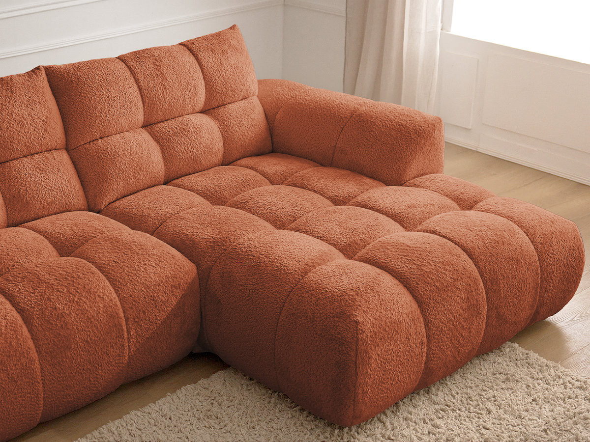 Canapé d'angle JAYA chenille avec pouf orange — vue 6