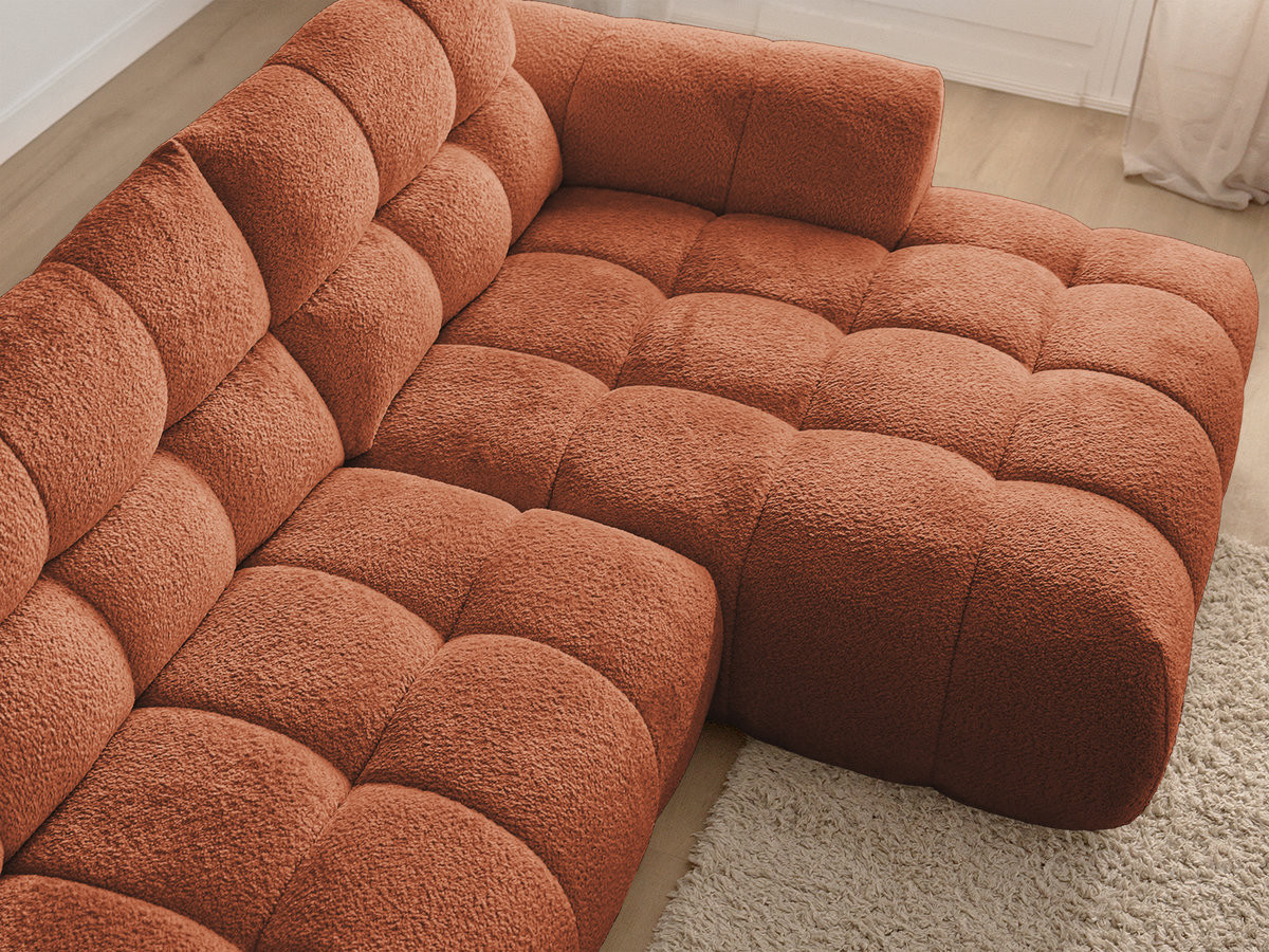 Canapé d'angle fixe JAYA tissu chenille avec pouf