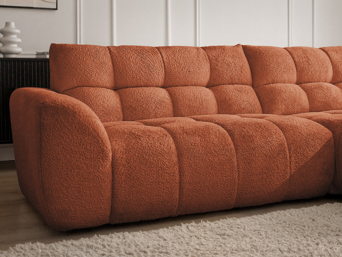 Canapé d'angle fixe JAYA tissu chenille avec pouf