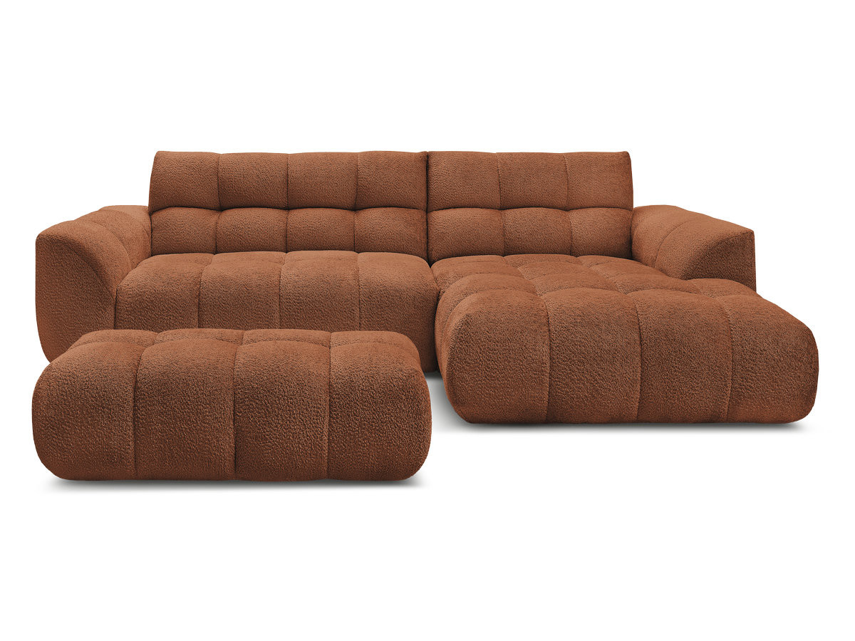 Canapé d'angle fixe JAYA tissu chenille avec pouf