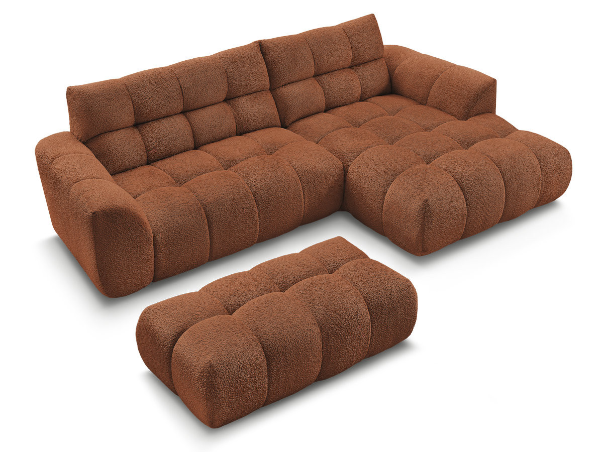 Canapé d'angle fixe JAYA tissu chenille avec pouf