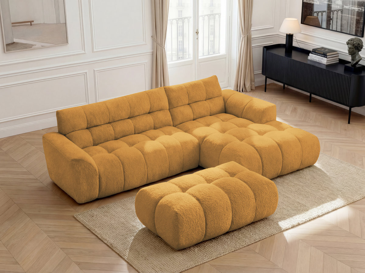 Canapé d'angle JAYA chenille avec pouf jaune — vue 5