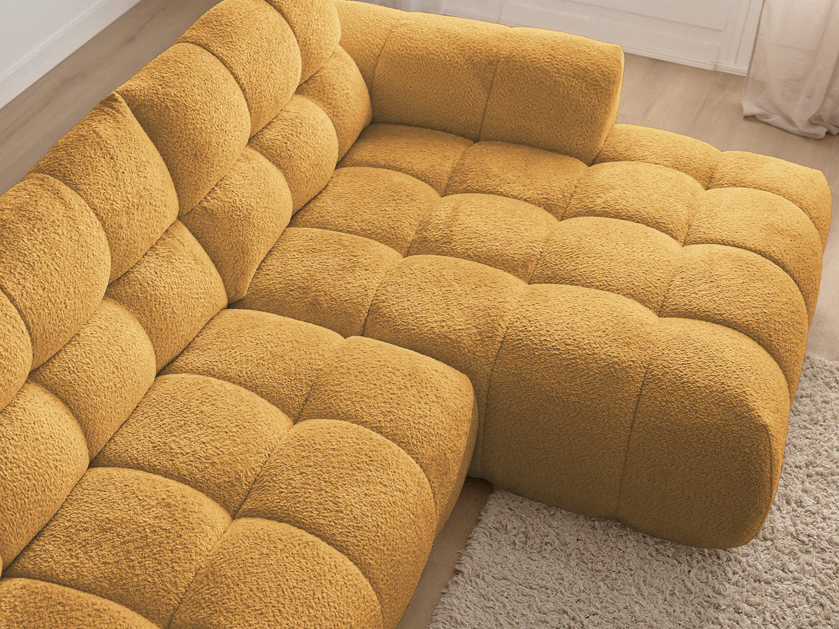 Canapé d'angle fixe JAYA tissu chenille avec pouf