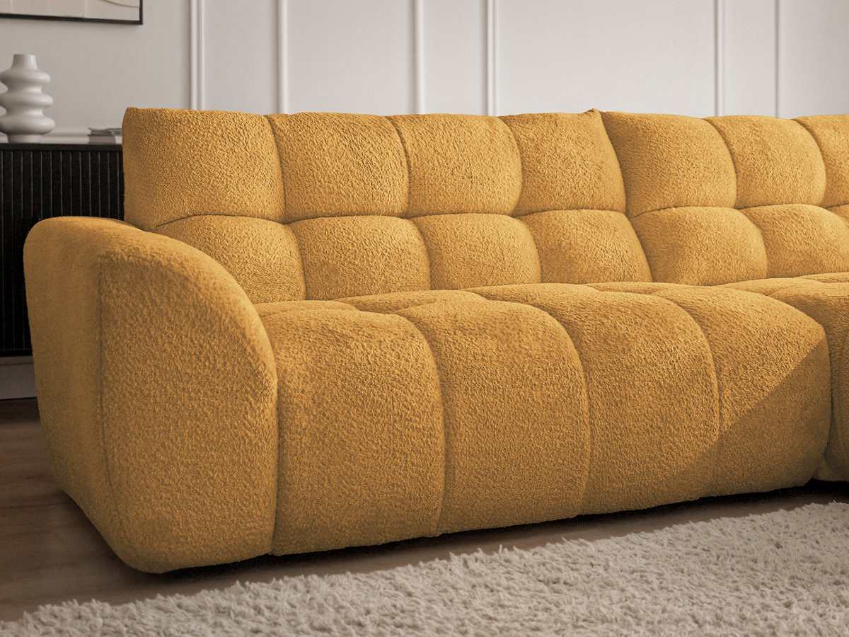 Canapé d'angle fixe JAYA tissu chenille avec pouf