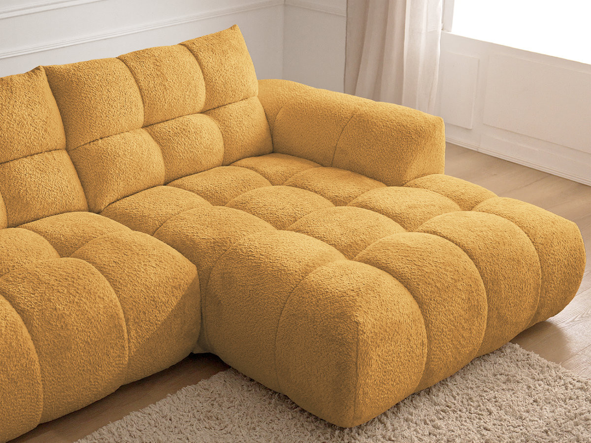 Canapé d'angle fixe JAYA tissu chenille avec pouf