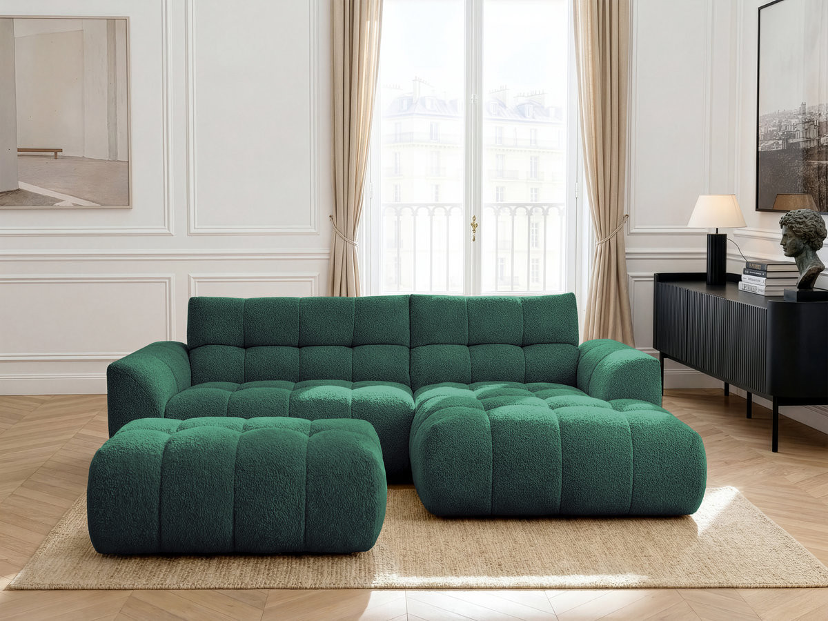 Canapé d'angle JAYA chenille avec pouf vert foncé — vue 4