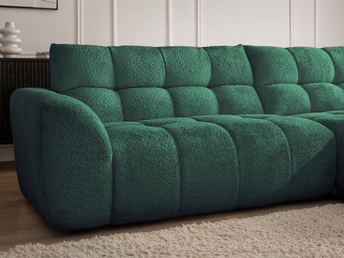 Canapé d'angle fixe JAYA tissu chenille avec pouf