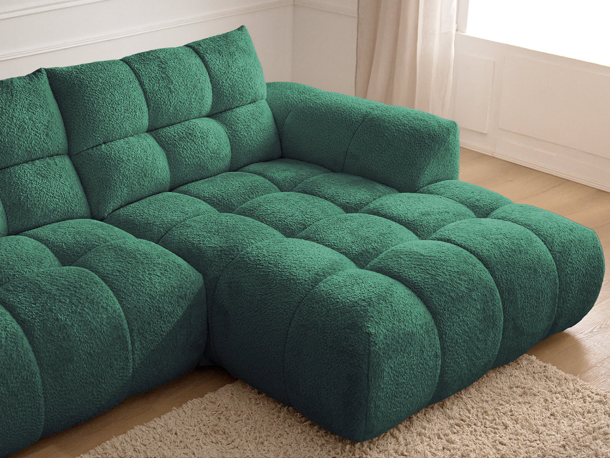 Canapé d'angle fixe JAYA tissu chenille avec pouf