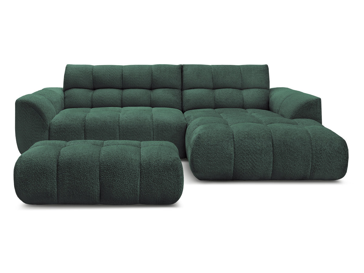 Canapé d'angle fixe JAYA tissu chenille avec pouf