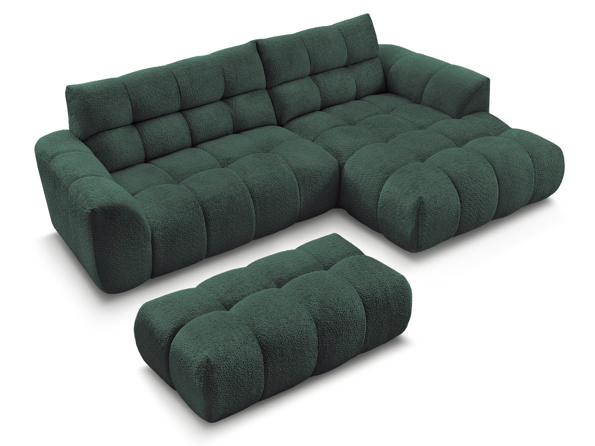 Canapé d'angle fixe JAYA tissu chenille avec pouf