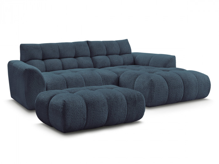 Canapé d'angle fixe JAYA tissu chenille avec pouf
