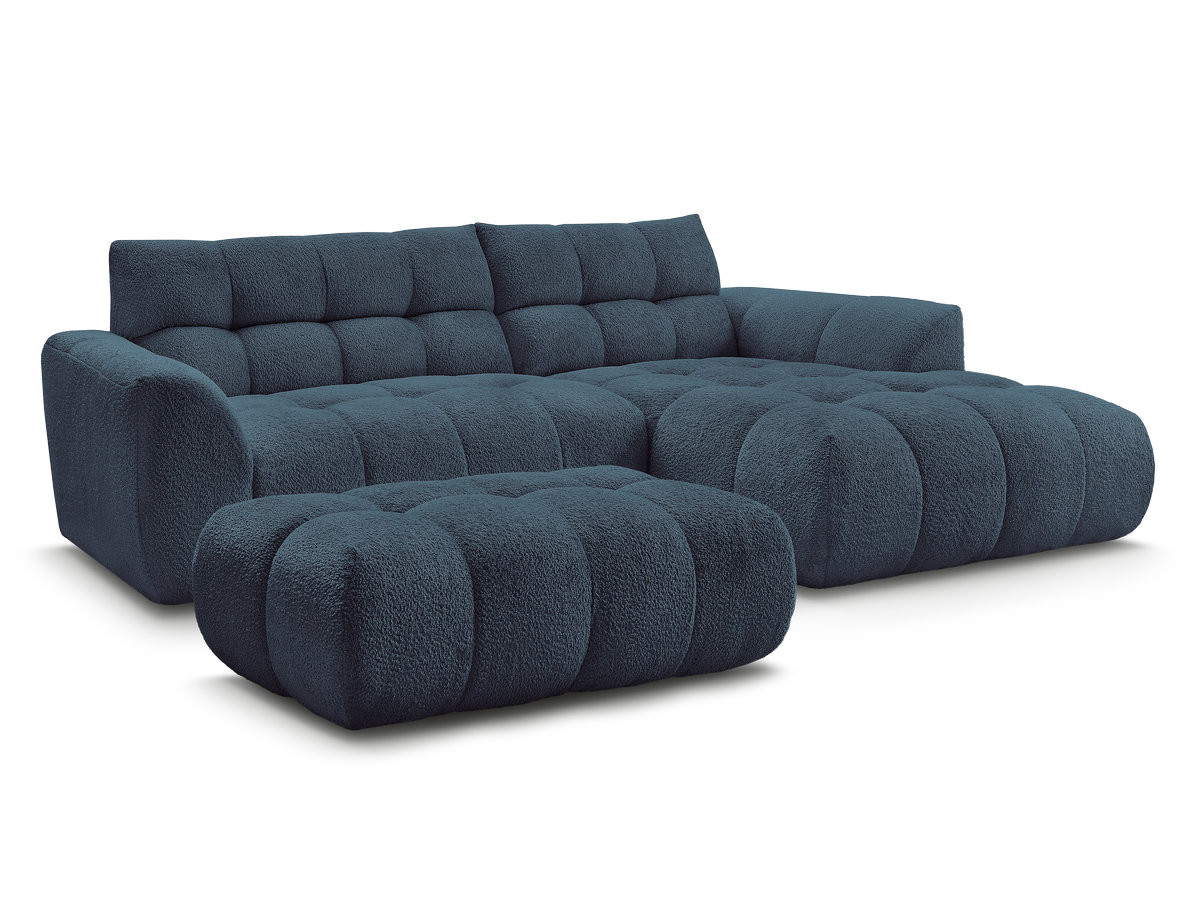 canapé d'angle fixe jaya tissu chenille avec pouf gekleurd bleu clair