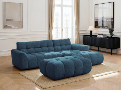 Canapé d'angle fixe JAYA tissu chenille avec pouf