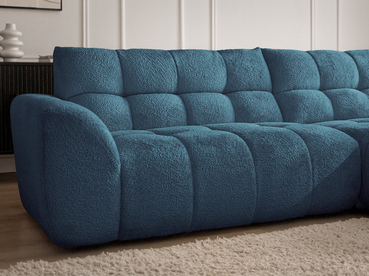 Canapé d'angle fixe JAYA tissu chenille avec pouf