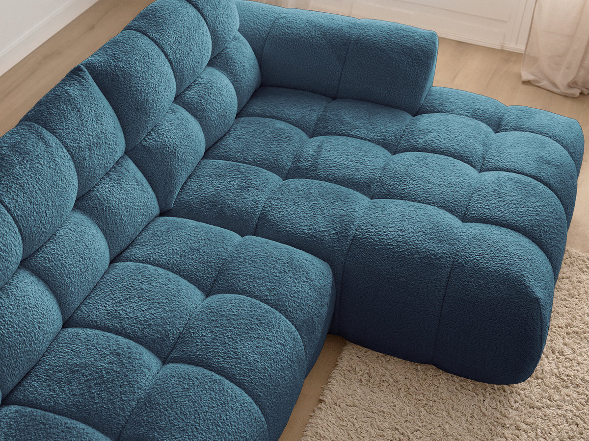 Canapé d'angle fixe JAYA tissu chenille avec pouf