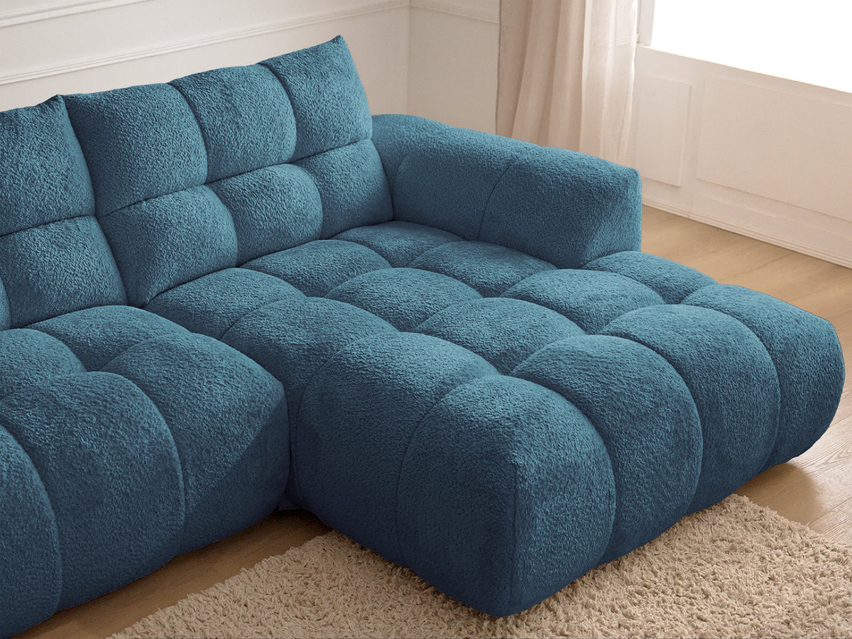 Canapé d'angle fixe JAYA tissu chenille avec pouf