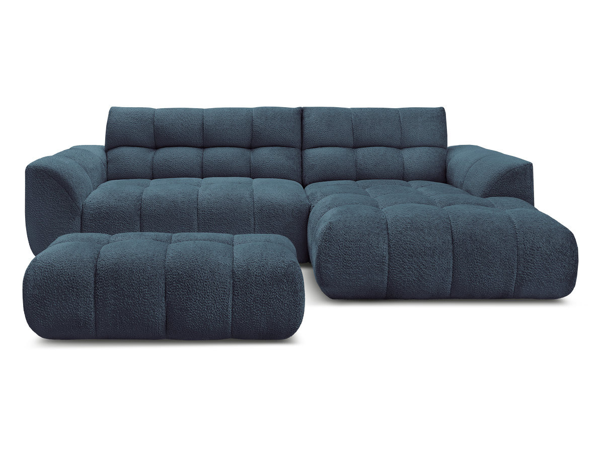 Canapé d'angle fixe JAYA tissu chenille avec pouf