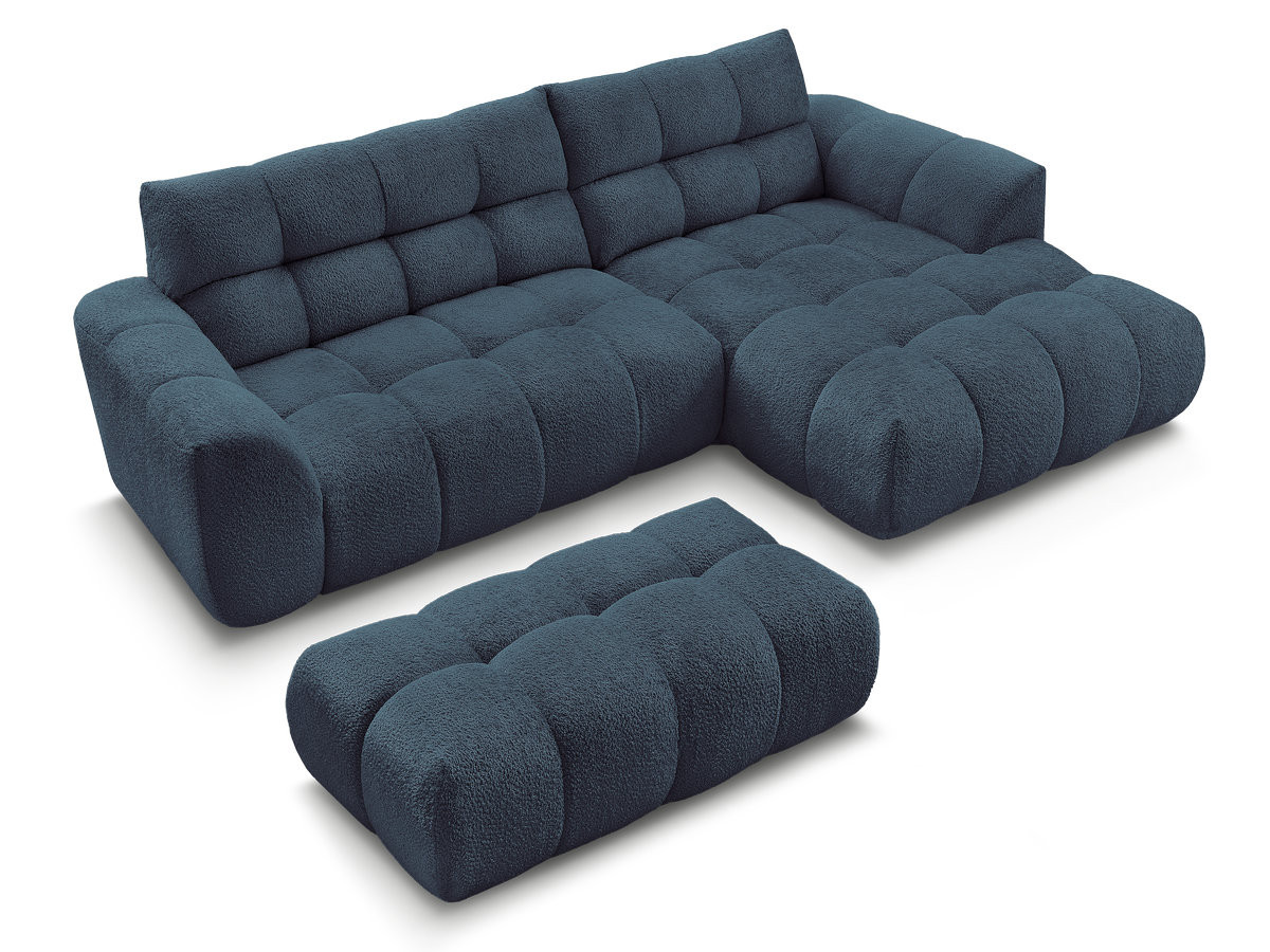 Canapé d'angle fixe JAYA tissu chenille avec pouf