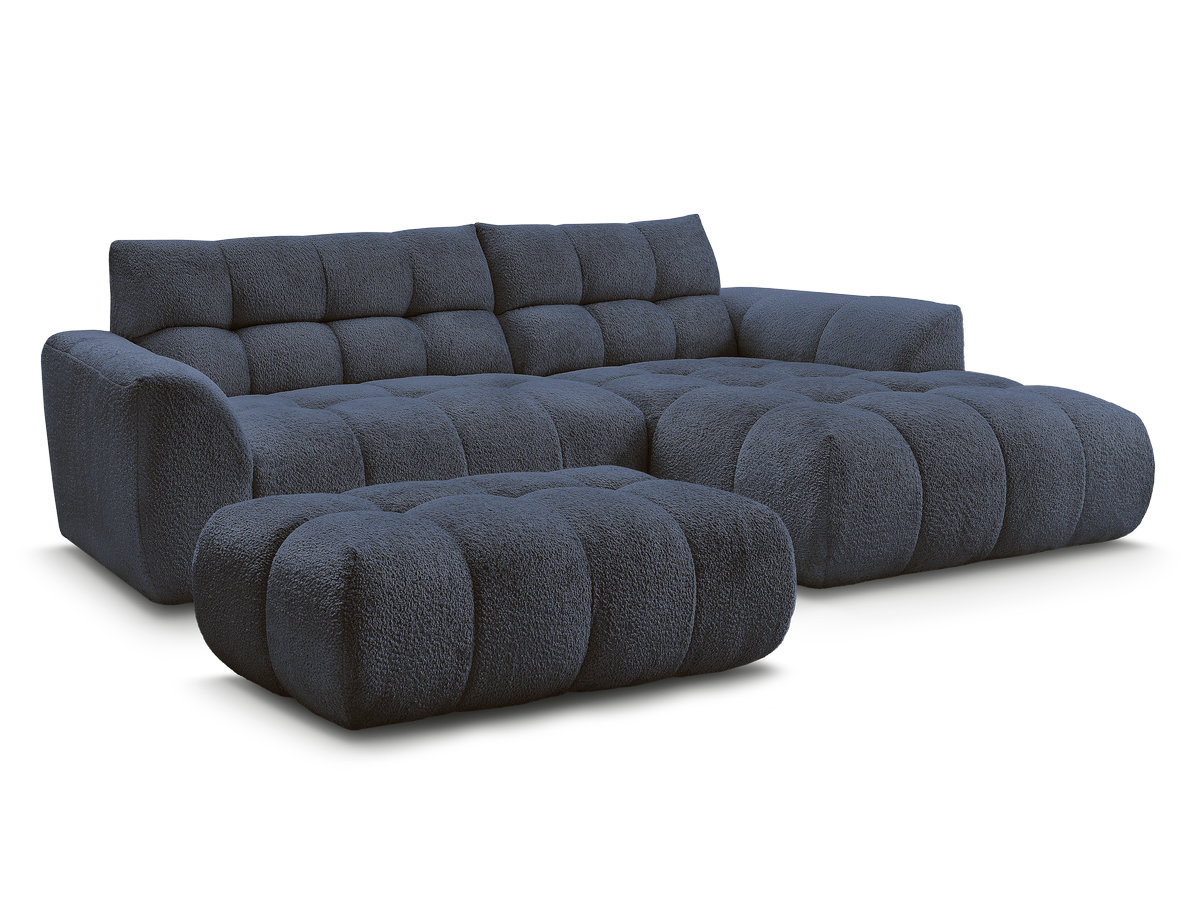canapé d'angle fixe jaya tissu chenille avec pouf gekleurd bleu foncé