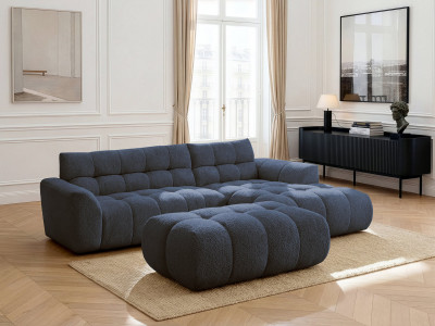 Canapé d'angle fixe JAYA tissu chenille avec pouf