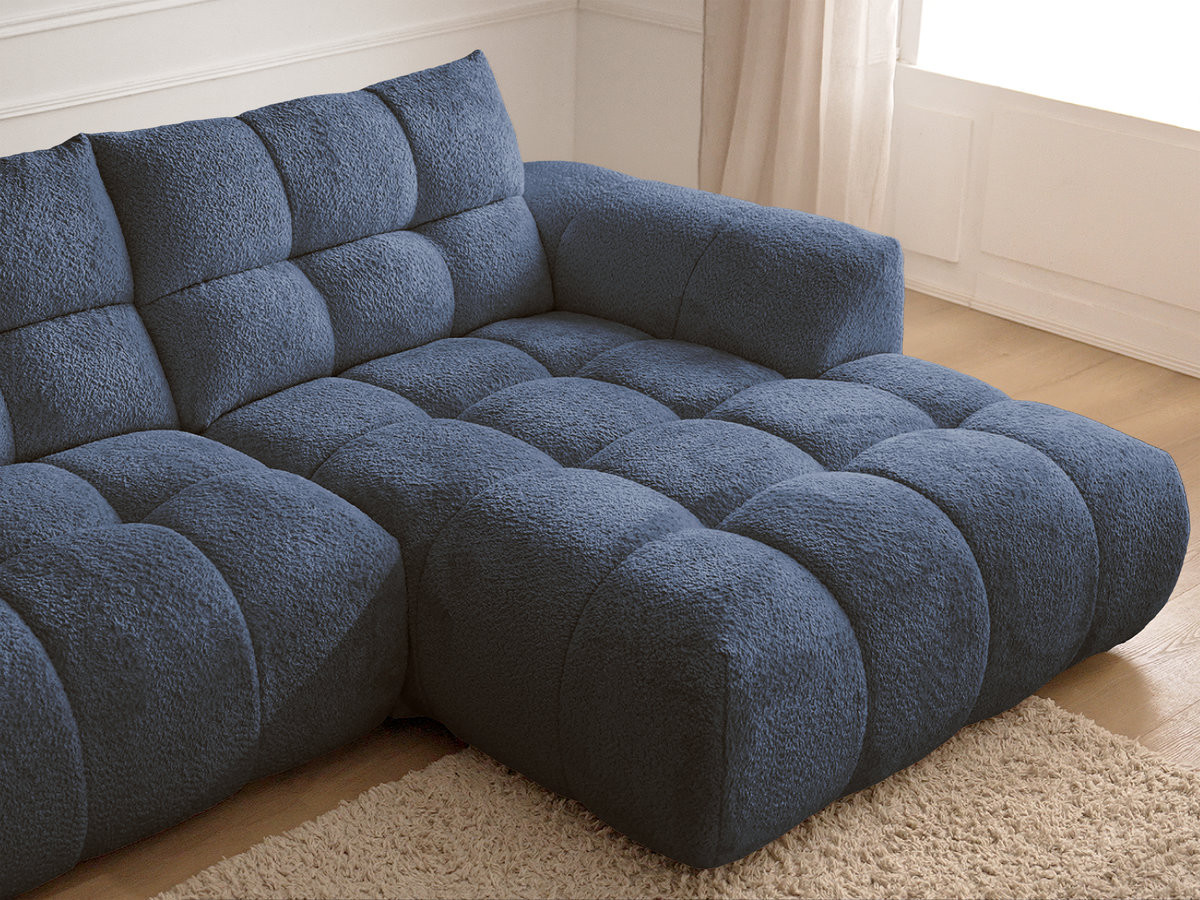 Canapé d'angle fixe JAYA tissu chenille avec pouf