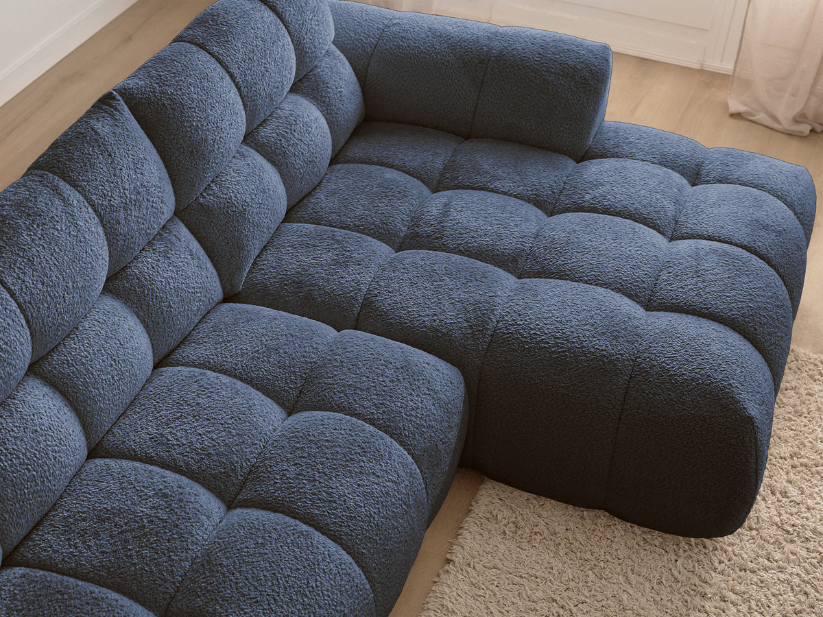 Canapé d'angle fixe JAYA tissu chenille avec pouf