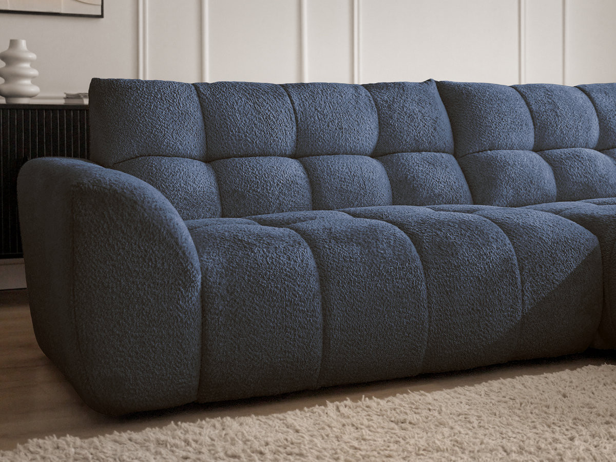 Canapé d'angle fixe JAYA tissu chenille avec pouf